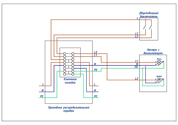 Схема подключения люстры с вентилятором